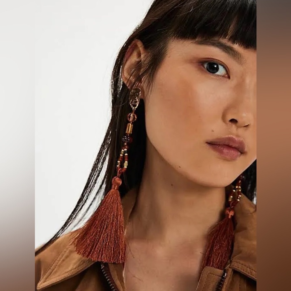 Free People Mariposa Dangle Earrings in Tigers Eye